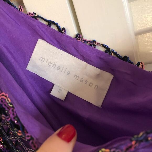 Michelle Mason Purple Sequin One Shoulder Mini Dress - Picture 4 of 5